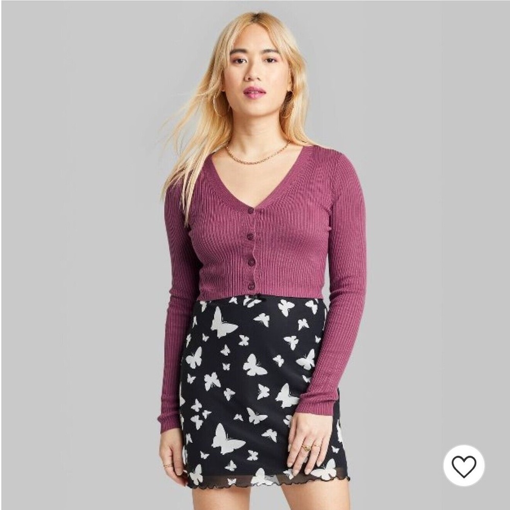 Wild Fable Women's Cropped Button-Front Cardigan - Size XL color purple